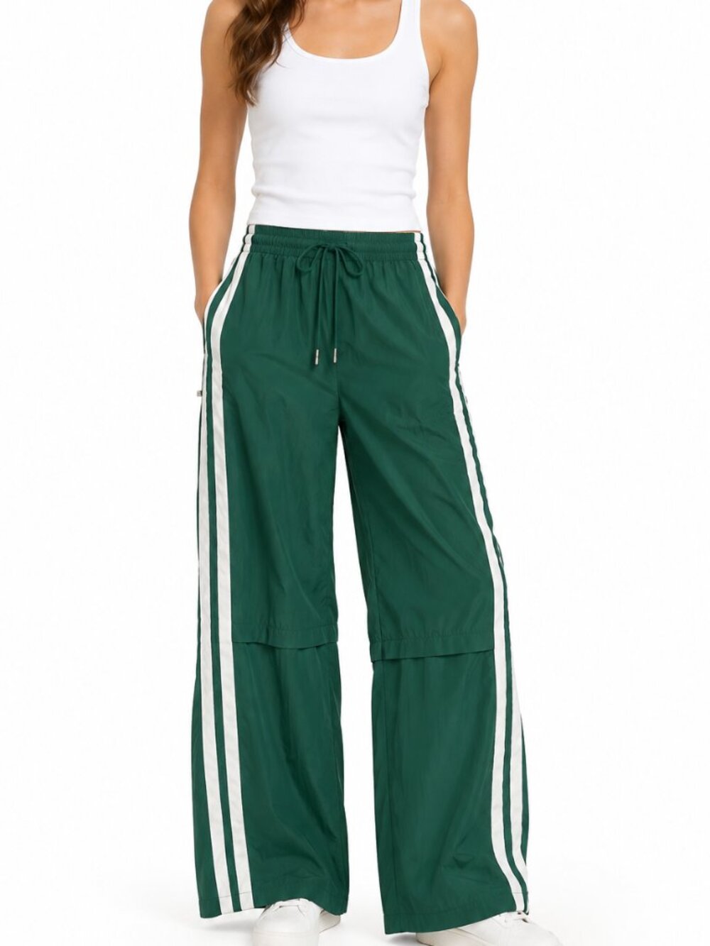 Edikted Green Striped Wide Leg Track Pants Drawstring Joggers XS